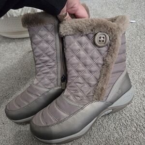 Easy Spirit Quilted Ankle Boots - Taupe and Brown